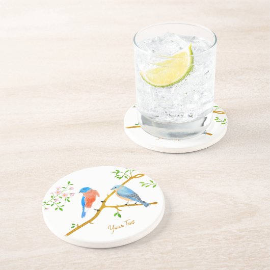 Bluebirds Weißer Sandstone Runder Untersetzer (Seite)