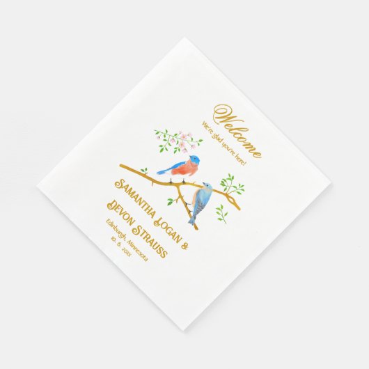 Bluebirds White Wedding Standard Napkins Serviette (Ecke)