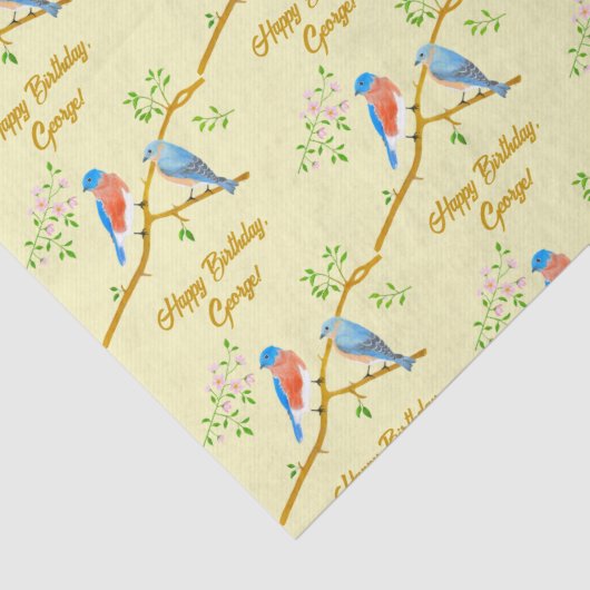 Bluebirs Weißes Gelbes Gewebe Seidenpapier (Detail)