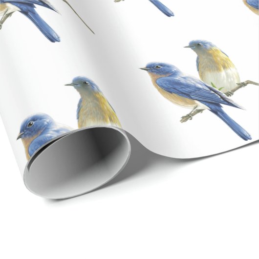 Bluebirts auf Weiß Geschenkpapier (Rolleneckpunkt)