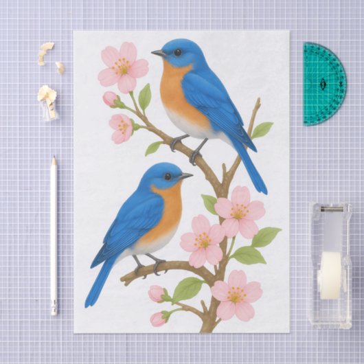 Bluebirts & Blüten Dekoupage Tissue Seidenpapier (Handwerk)