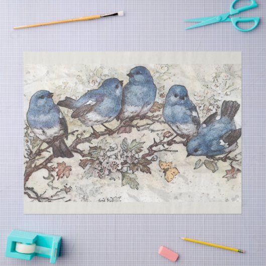 Bluebirts & Blüten Wasserfarben-Entfärbung Seidenpapier (Basteln)