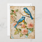 Bluebirts mit Rose Feiertagspostkarte (Vorne/Hinten)