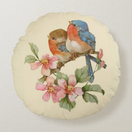Bluebirts und Apfelblüten Rundes Kissen