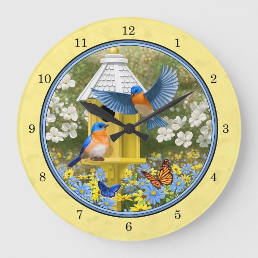 Bluebirts und Birnengelb Große Wanduhr (Vorderseite)