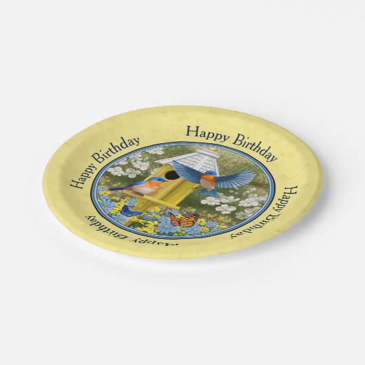 Bluebirts und Birnengelb Pappteller (Schrägansicht)