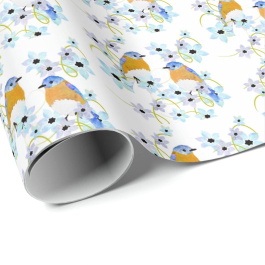 Bluebirts und Blume Geschenkpapier (Rolleneckpunkt)