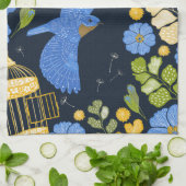 Bluebirts und Blume Geschirrtuch (Gefaltet)
