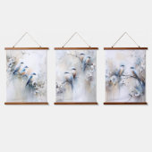 Bluebirts und Blüten Wandteppich Mit Holzrahmen (Dreifach)