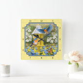 Bluebirts und Rund-Birnengelb Quadratische Wanduhr (Zuhause)