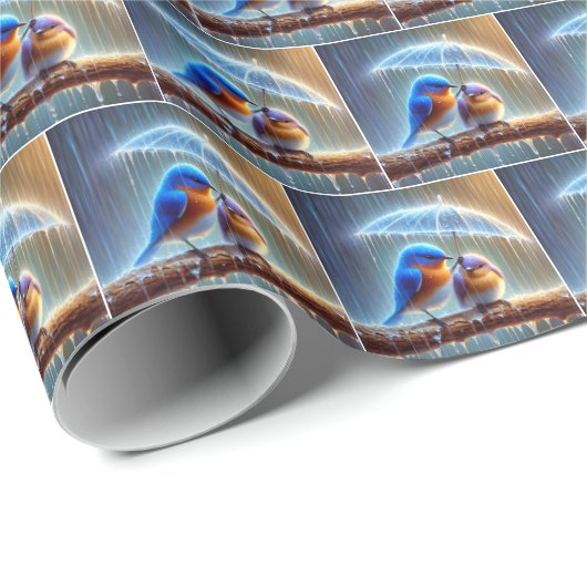 Bluebirts unter einem Schirm Geschenkpapier (Rolleneckpunkt)