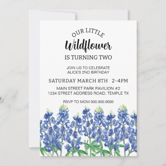Bluebonnet Birthday Texas Blume herunterladen Einladung (Vorderseite)