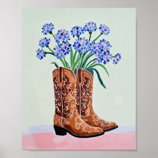 Bluebonnet Cowboy Boots Painting Art Print Poster
