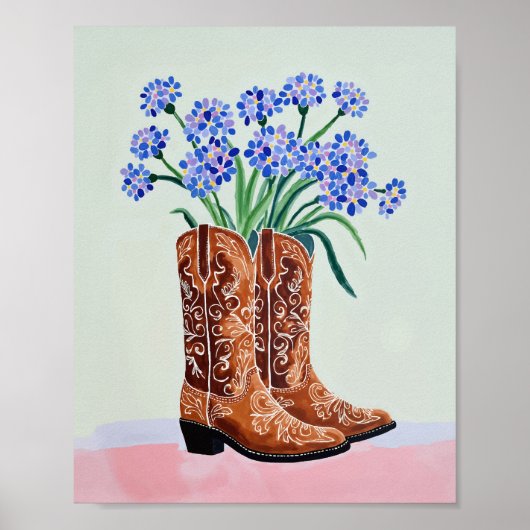 Bluebonnet Cowboy Boots Painting Art Print Poster (Vorne)