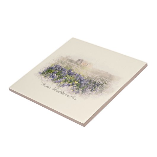Bluebonnet Field Sketch Wasserfarbe Fliese (Seite)