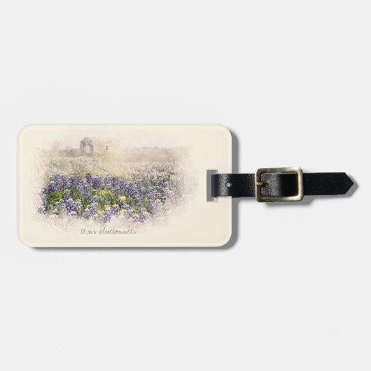 Bluebonnet Field Sketch Wasserfarbe Gepäckanhänger (Vorderseite horizontal)