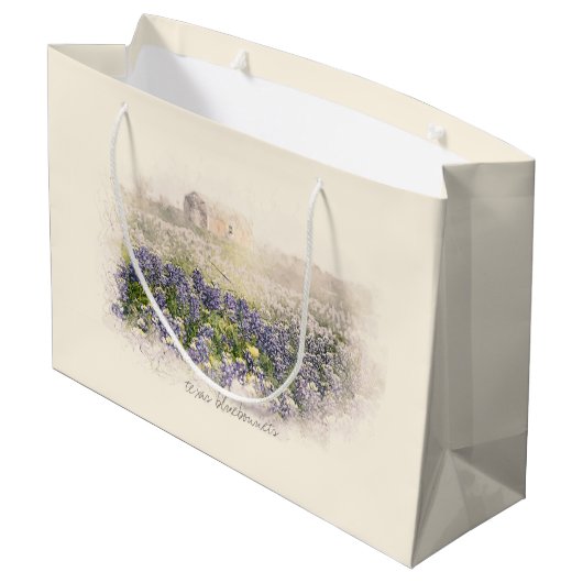 Bluebonnet Field Sketch Wasserfarbe Große Geschenktüte (Rückseite Schrägansicht)