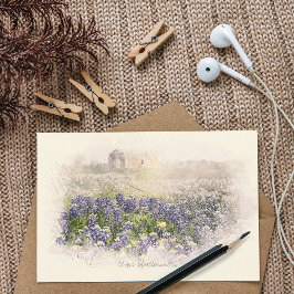 Bluebonnet Field Sketch Wasserfarbe Mitteilungskarte