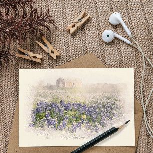 Bluebonnet Field Sketch Wasserfarbe Mitteilungskarte