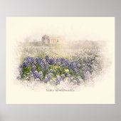 Bluebonnet Field Sketch Wasserfarbe Poster (Vorne)