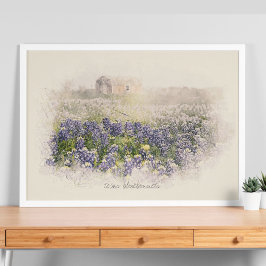 Bluebonnet Field Sketch Wasserfarbe Poster