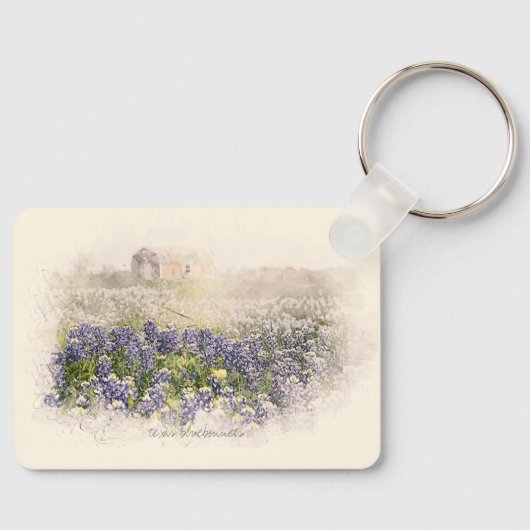 Bluebonnet Field Sketch Wasserfarbe Schlüsselanhänger (Vorderseite)