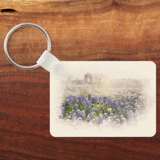 Bluebonnet Field Sketch Wasserfarbe Schlüsselanhänger (Rückseite)