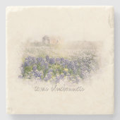 Bluebonnet Field Sketch Wasserfarbe Steinuntersetzer (Vorderseite)