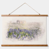 Bluebonnet Field Sketch Wasserfarbe Wandteppich Mit Holzrahmen (Vorne)
