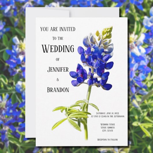 Bluebonnet Floral on White, Einladung zur Hochzeit