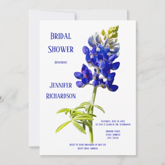 Bluebonnet Floral on White, Wedding Brautparty, Einladung (Vorderseite)
