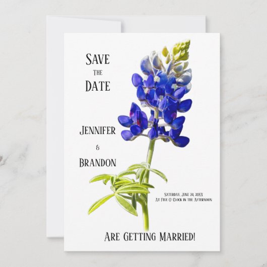 Bluebonnet Floral on White, Wedding Save the Date, Einladung (Vorderseite)
