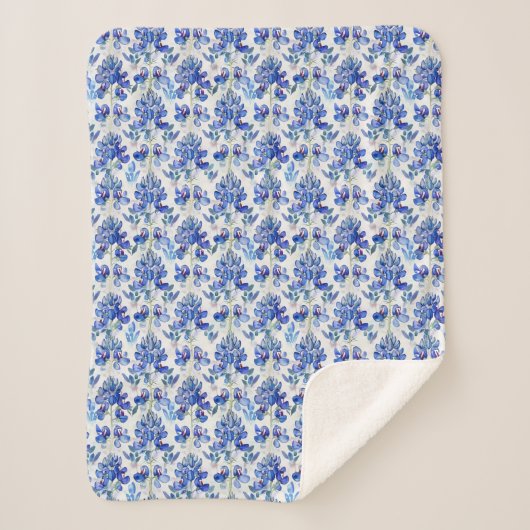 Bluebonnet Floral Pattern Blue and White Sherpadecke (Vorderseite)