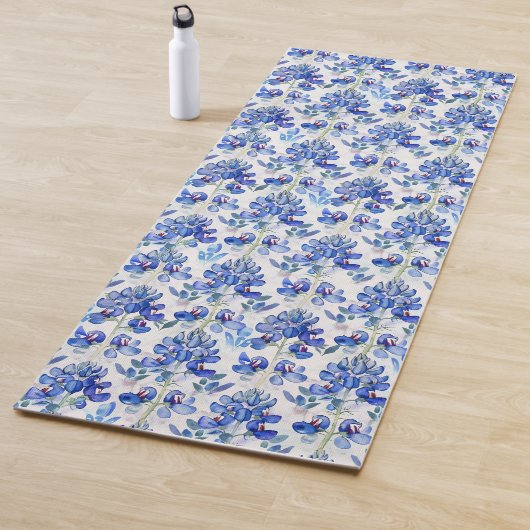 Bluebonnet Floral Pattern Blue and White Yogamatte (Beispiel)