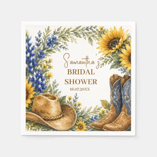 Bluebonnet Texas Sonnenblume Boho Brautparty Serviette (Vorderseite)
