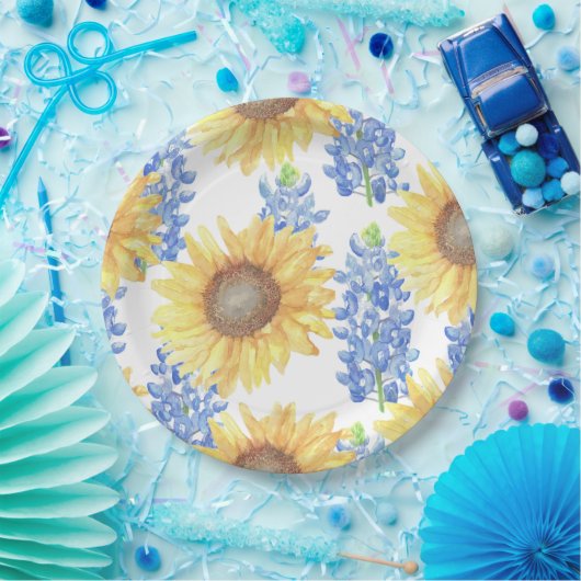 Bluebonnet und Sonnenblumen Pappteller (Party)