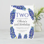 Bluebonnets 2. Geburtstag Blaue Flora Einladung (Stehend Vorderseite)