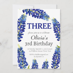 Bluebonnets 3. Geburtstag Blaue Flora Einladung