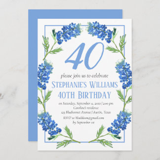 Bluebonnets 40. Geburtstag Blue Floral Texas Einladung