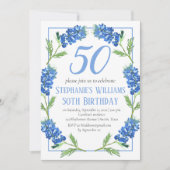 Bluebonnets 50. Geburtstag Blue Floral Texas Einladung (Vorderseite)