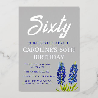 Bluebonnets 60. Geburtstag Blue Floral Texas Gold Folieneinladung