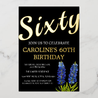 Bluebonnets 60. Geburtstag Blue Gold Chic Glam Folieneinladung