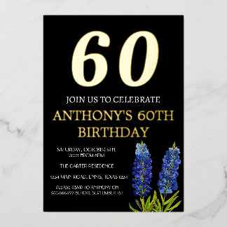 Bluebonnets 60. Geburtstag Blue Gold Foil Glam Folieneinladung