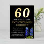 Bluebonnets 60. Geburtstag Blue Gold Foil Glam Folieneinladung (Stehend vorne)
