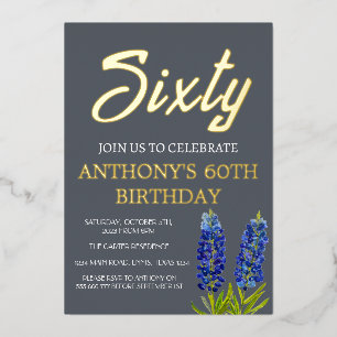 Bluebonnets 60. Geburtstag Navy Blue Gold Texas Folieneinladung