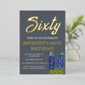 Bluebonnets 60. Geburtstag Navy Blue Gold Texas Folieneinladung (Stehend vorne)