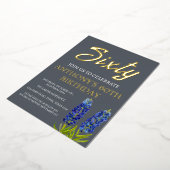 Bluebonnets 60. Geburtstag Navy Blue Gold Texas Folieneinladung (Gedreht)