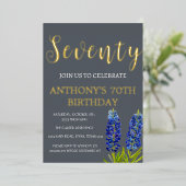 Bluebonnets 70. Geburtstag Navy Blue Gold Texas Folieneinladung (Stehend vorne)