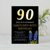 Bluebonnets 90. Geburtstag Blue Gold Chic Glam Folieneinladung (Stehend vorne)