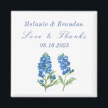 Bluebonnets Bloral Blue Wedding Vielen Dank Magnet<br><div class="desc">Bluebonnets,  blaue Blumenzwiebelblume Hochzeit Danke Magnete. Texas Staat Blume. Einzigartige,  handgemalte Kunstwerke der Künstlerin Monika Howarth. Sie können es mit Ihren Daten personalisieren.</div>